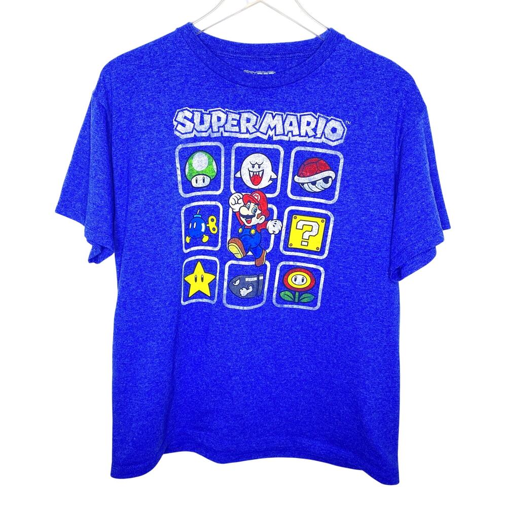 Nintendo Super Mario Blue Graphic Tshirt Short Sleeve Cotton Blend Size XL